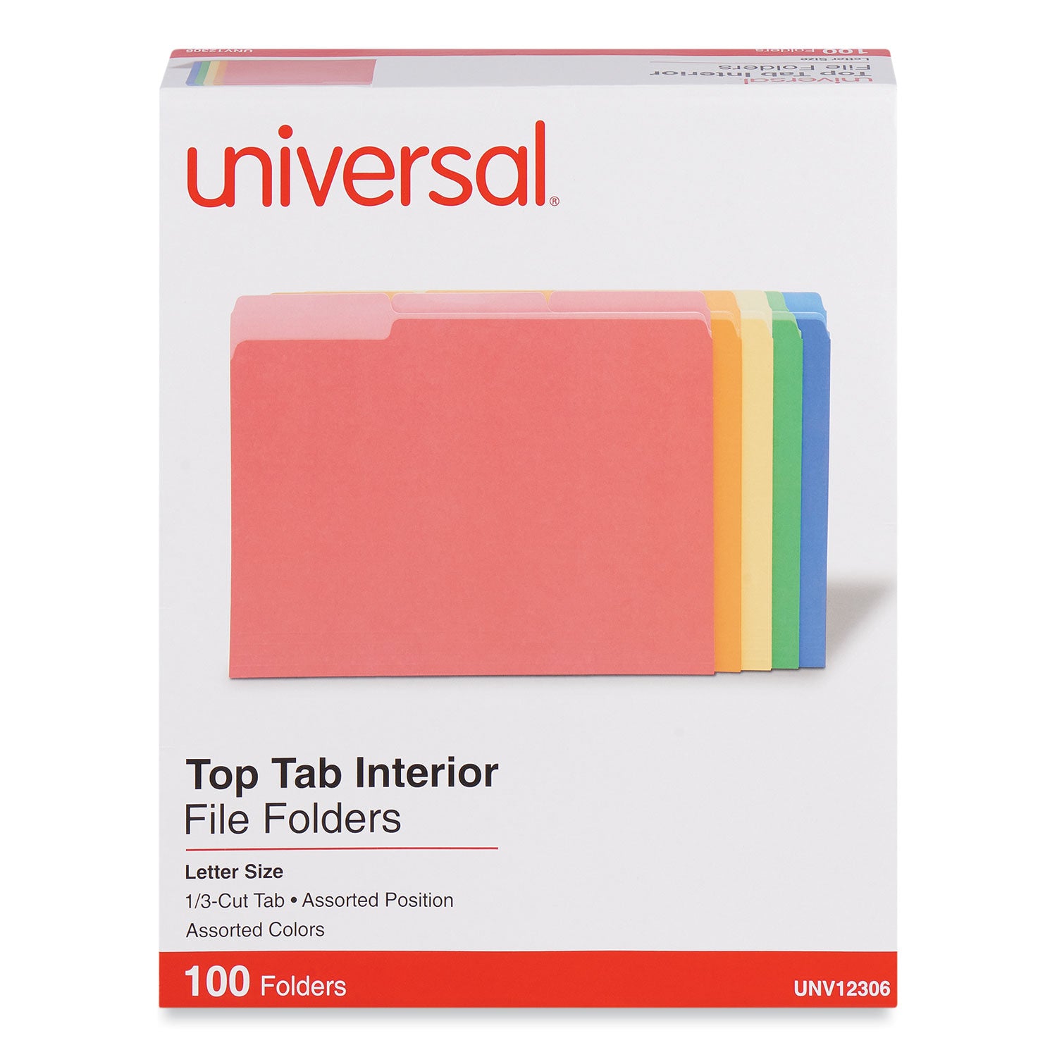 Interior File Folders, 1/3-Cut Tabs: Assorted, Letter Size, 11-pt Stock, Assorted Colors, 100/Box - 