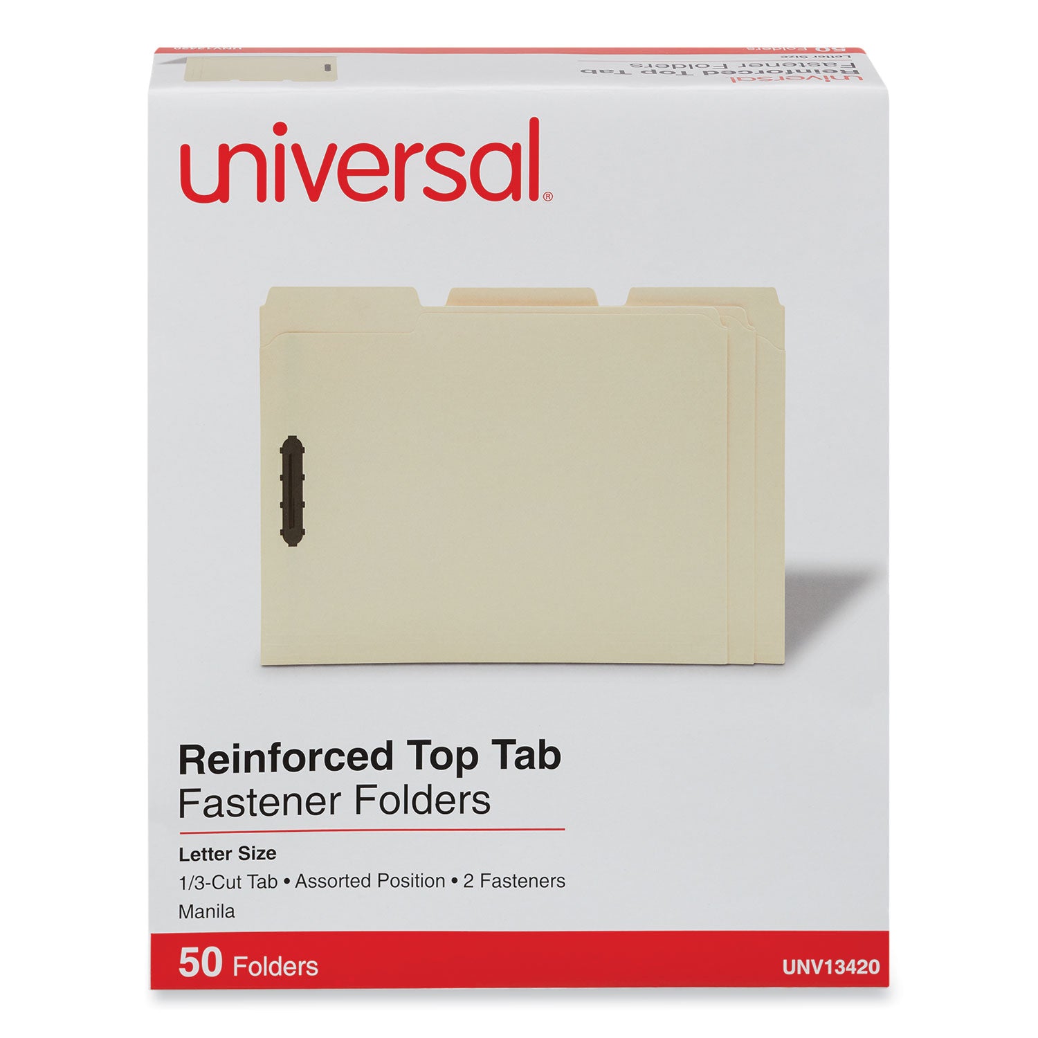 Deluxe Reinforced Top Tab Fastener Folders, 0.75" Expansion, 2 Fasteners, Letter Size, Manila Exterior, 50/Box - 