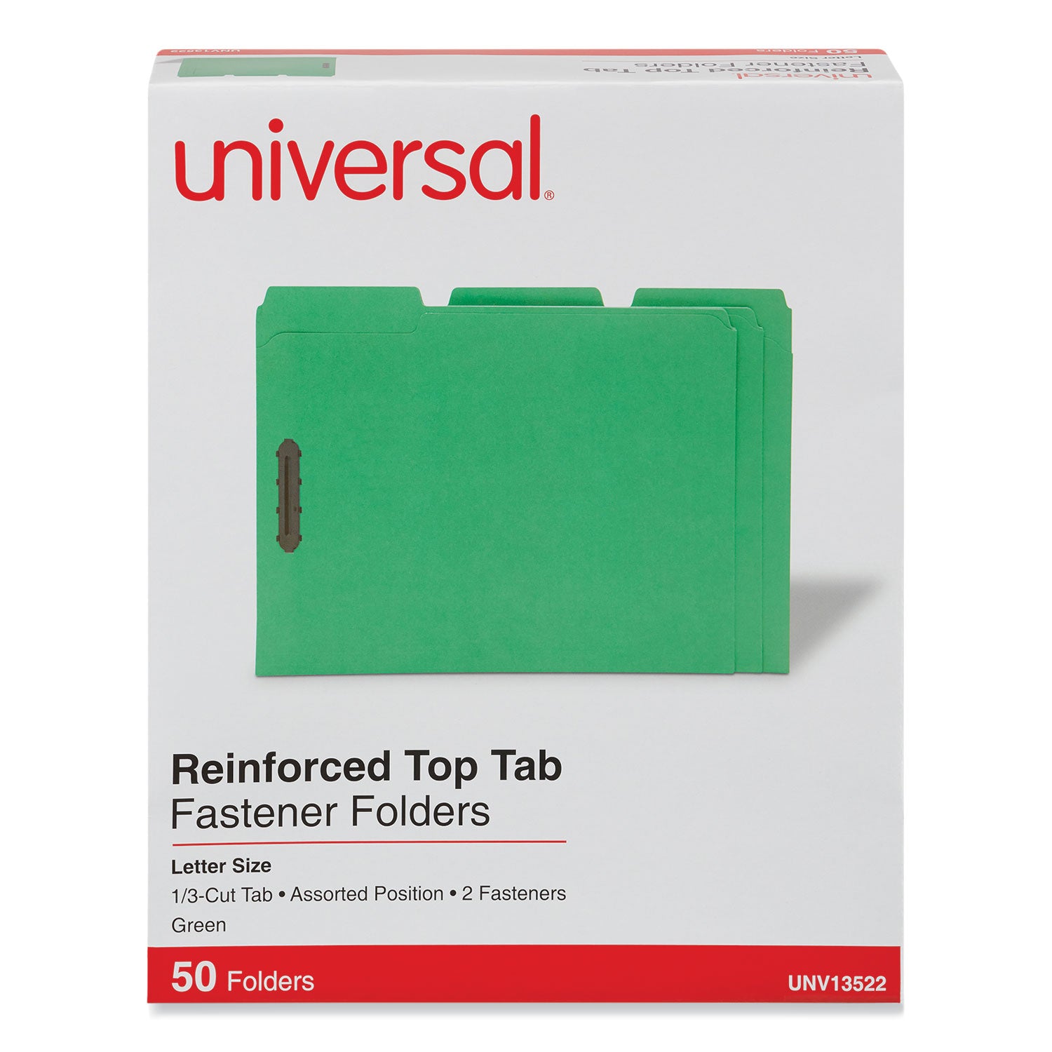 Deluxe Reinforced Top Tab Fastener Folders, 0.75" Expansion, 2 Fasteners, Letter Size, Green Exterior, 50/Box - 