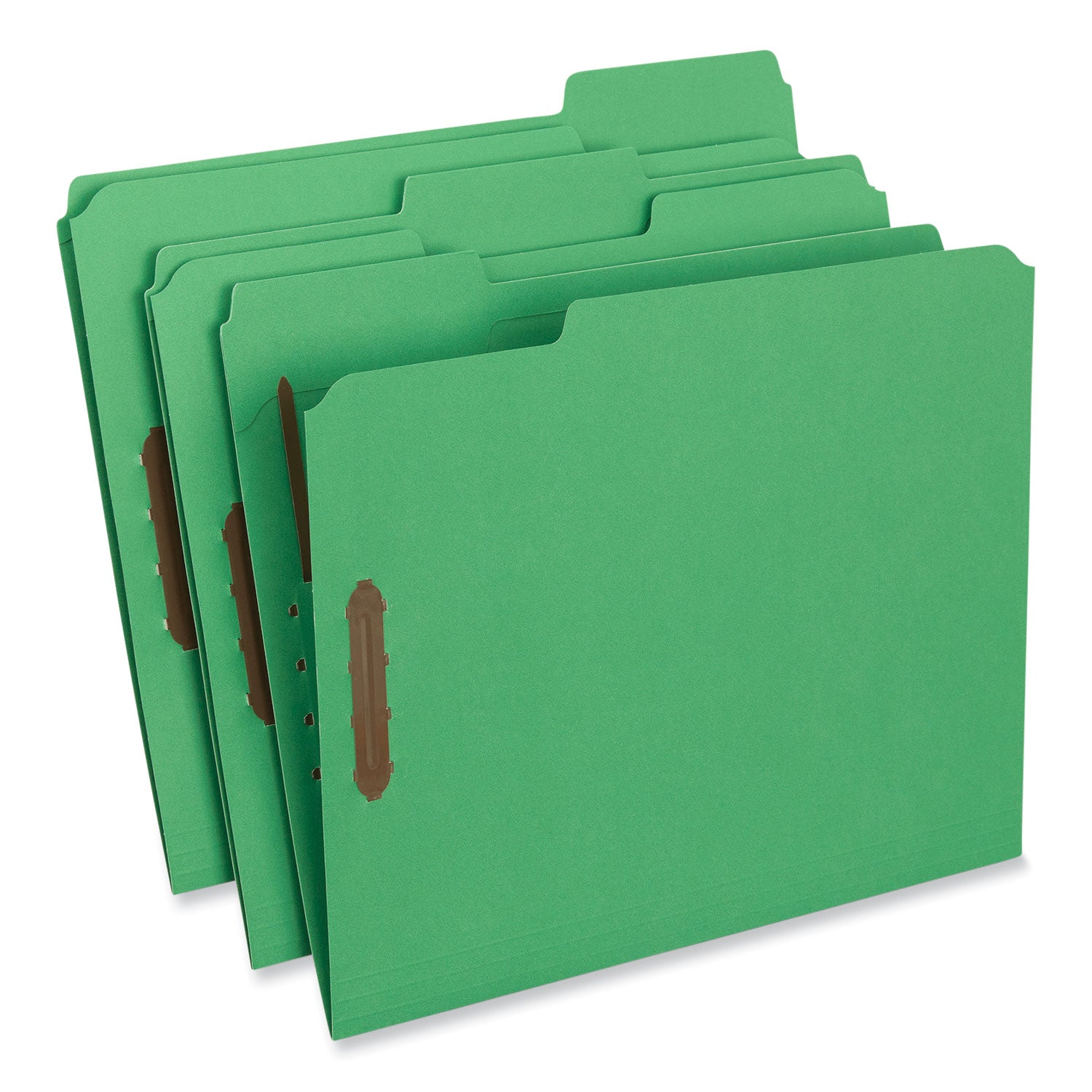 Deluxe Reinforced Top Tab Fastener Folders, 0.75" Expansion, 2 Fasteners, Letter Size, Green Exterior, 50/Box - 