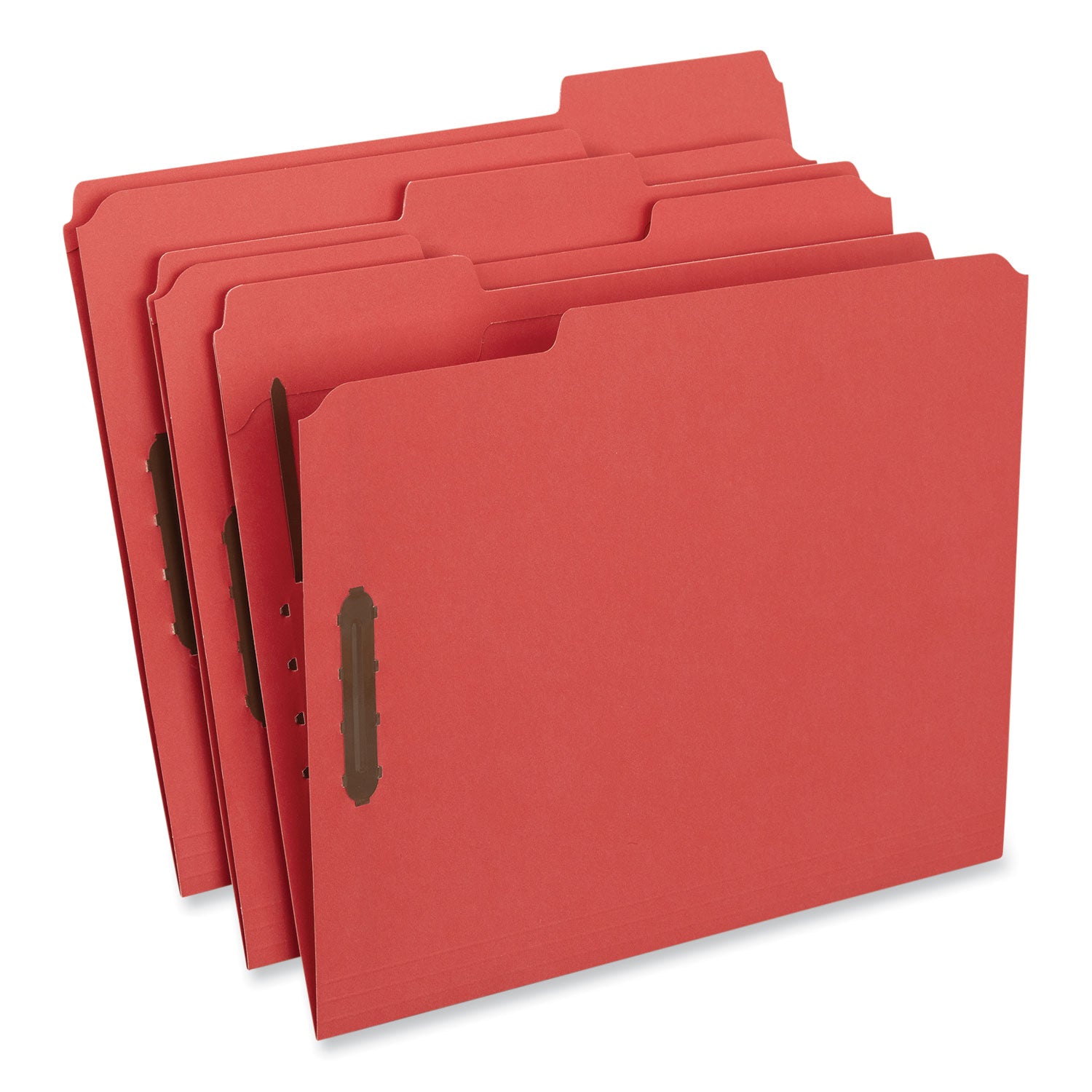 Deluxe Reinforced Top Tab Fastener Folders, 0.75" Expansion, 2 Fasteners, Letter Size, Red Exterior, 50/Box - 