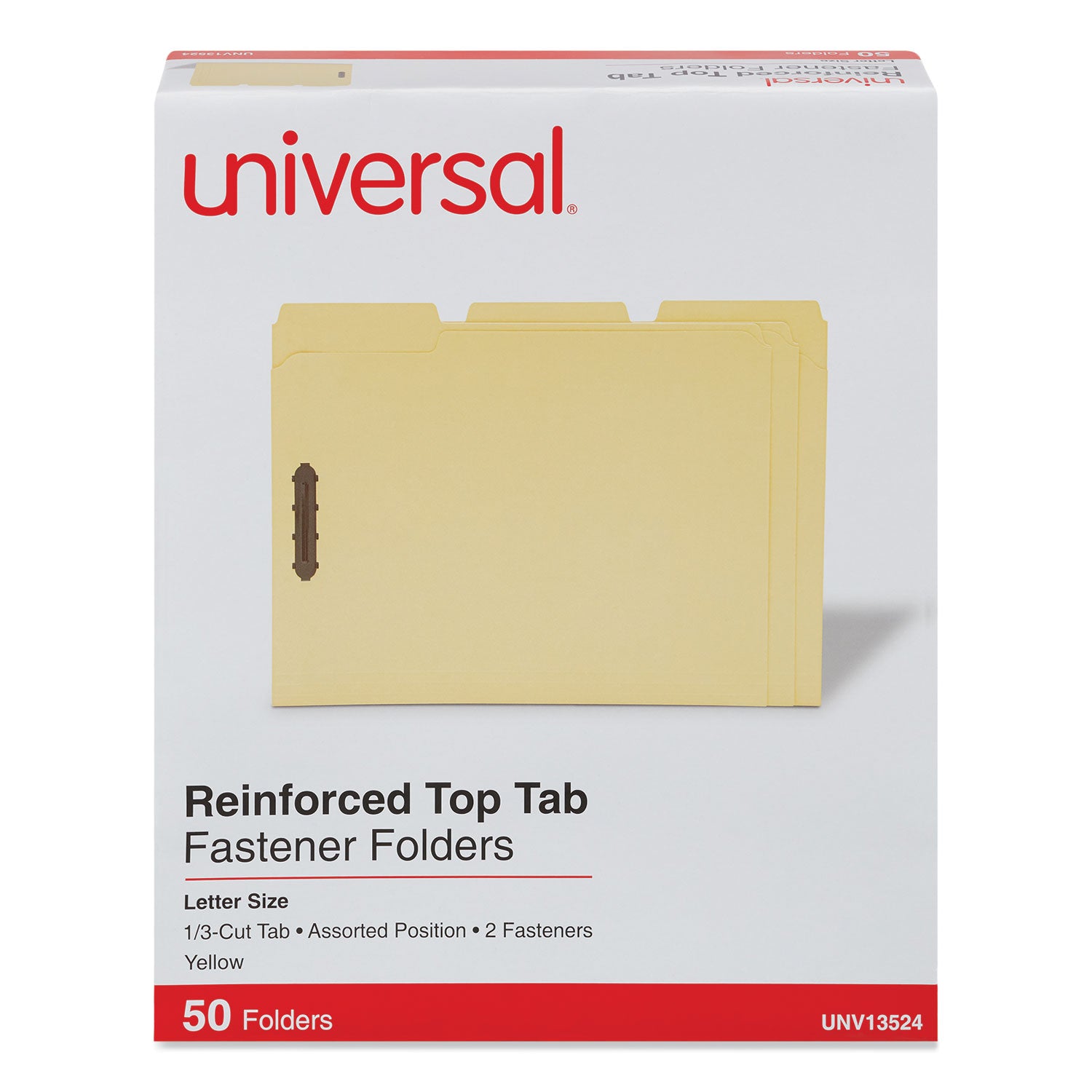 Deluxe Reinforced Top Tab Fastener Folders, 0.75" Expansion, 2 Fasteners, Letter Size, Yellow Exterior, 50/Box - 