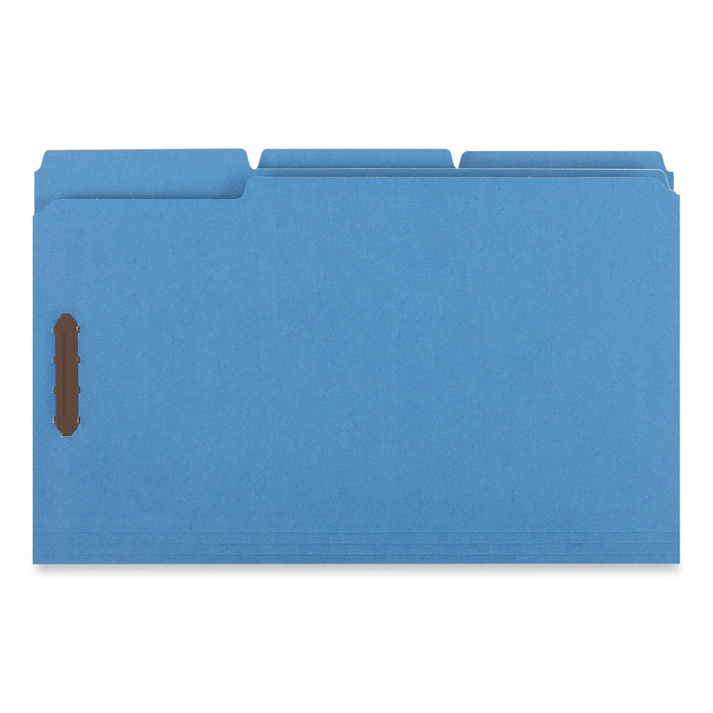 Deluxe Reinforced Top Tab Fastener Folders, 0.75" Expansion, 2 Fasteners, Legal Size, Blue Exterior, 50/Box - 
