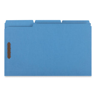 Deluxe Reinforced Top Tab Fastener Folders, 0.75" Expansion, 2 Fasteners, Legal Size, Blue Exterior, 50/Box - 