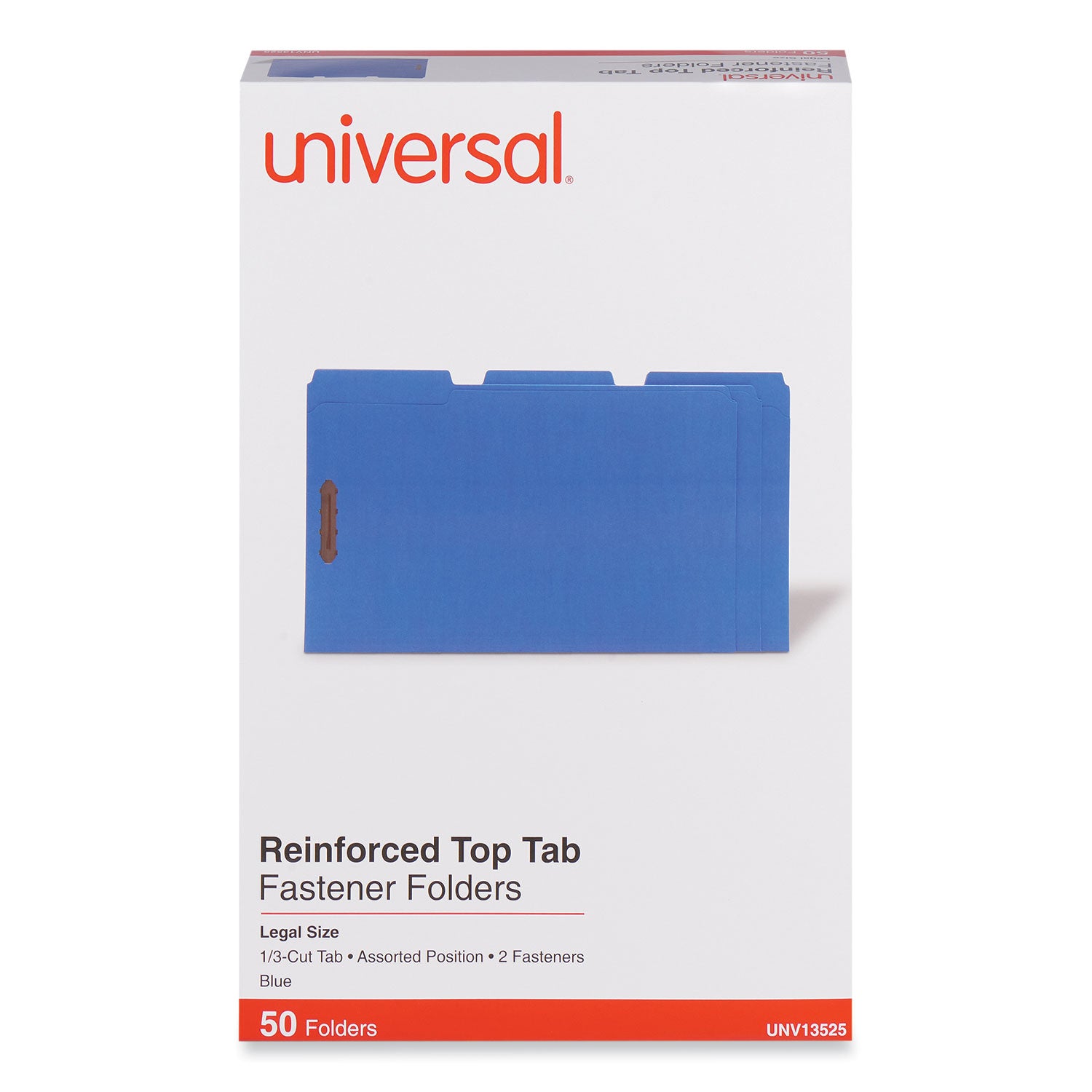 Deluxe Reinforced Top Tab Fastener Folders, 0.75" Expansion, 2 Fasteners, Legal Size, Blue Exterior, 50/Box - 