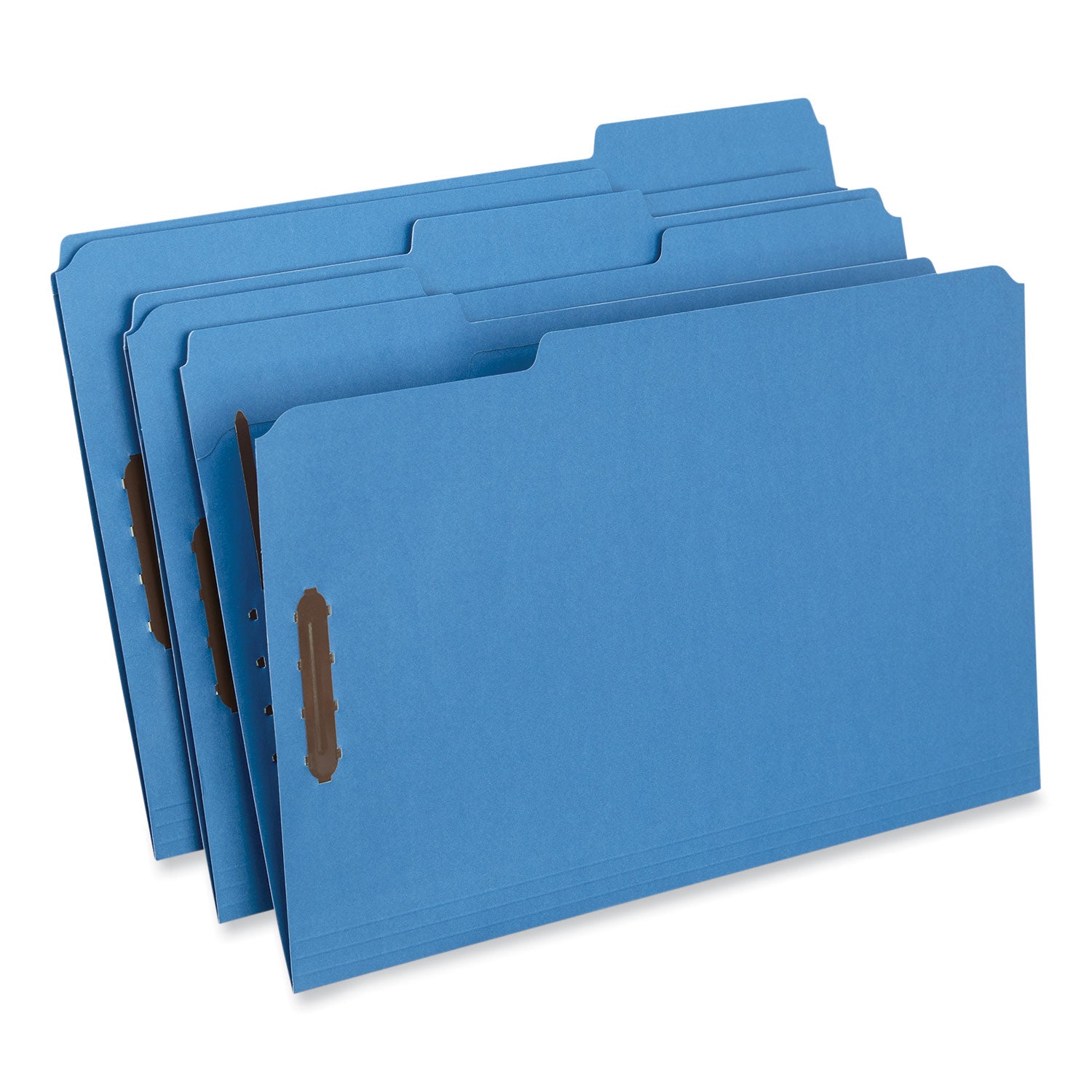 Deluxe Reinforced Top Tab Fastener Folders, 0.75" Expansion, 2 Fasteners, Legal Size, Blue Exterior, 50/Box - 