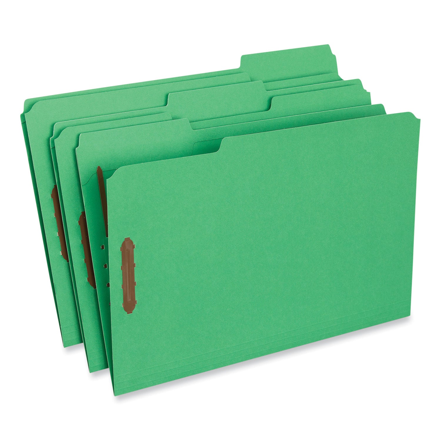 Deluxe Reinforced Top Tab Fastener Folders, 0.75" Expansion, 2 Fasteners, Legal Size, Green Exterior, 50/Box - 