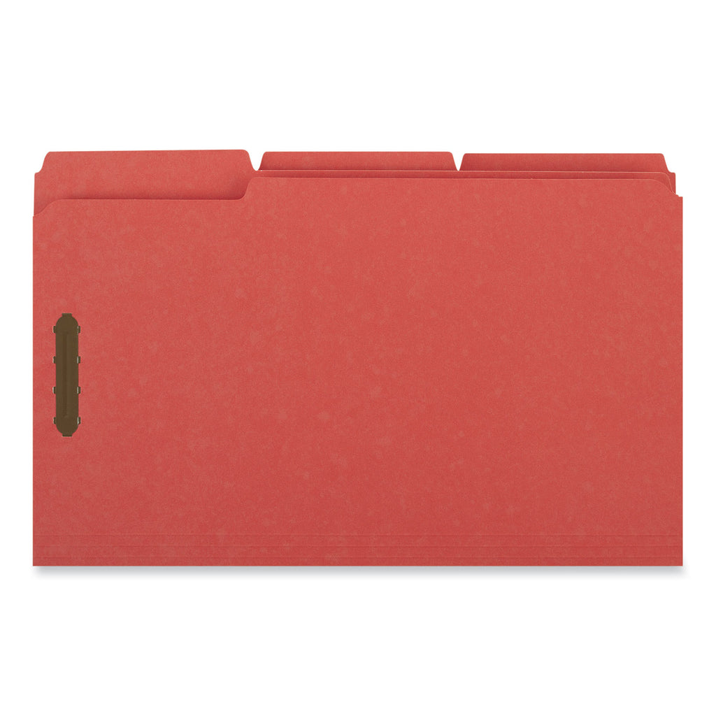 Deluxe Reinforced Top Tab Fastener Folders, 0.75" Expansion, 2 Fasteners, Legal Size, Red Exterior, 50/Box - 