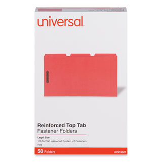 Deluxe Reinforced Top Tab Fastener Folders, 0.75" Expansion, 2 Fasteners, Legal Size, Red Exterior, 50/Box - 