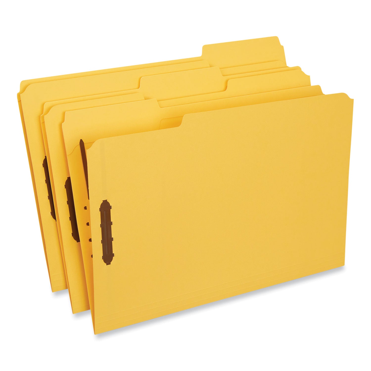 Deluxe Reinforced Top Tab Fastener Folders, 0.75" Expansion, 2 Fasteners, Legal Size, Yellow Exterior, 50/Box - 