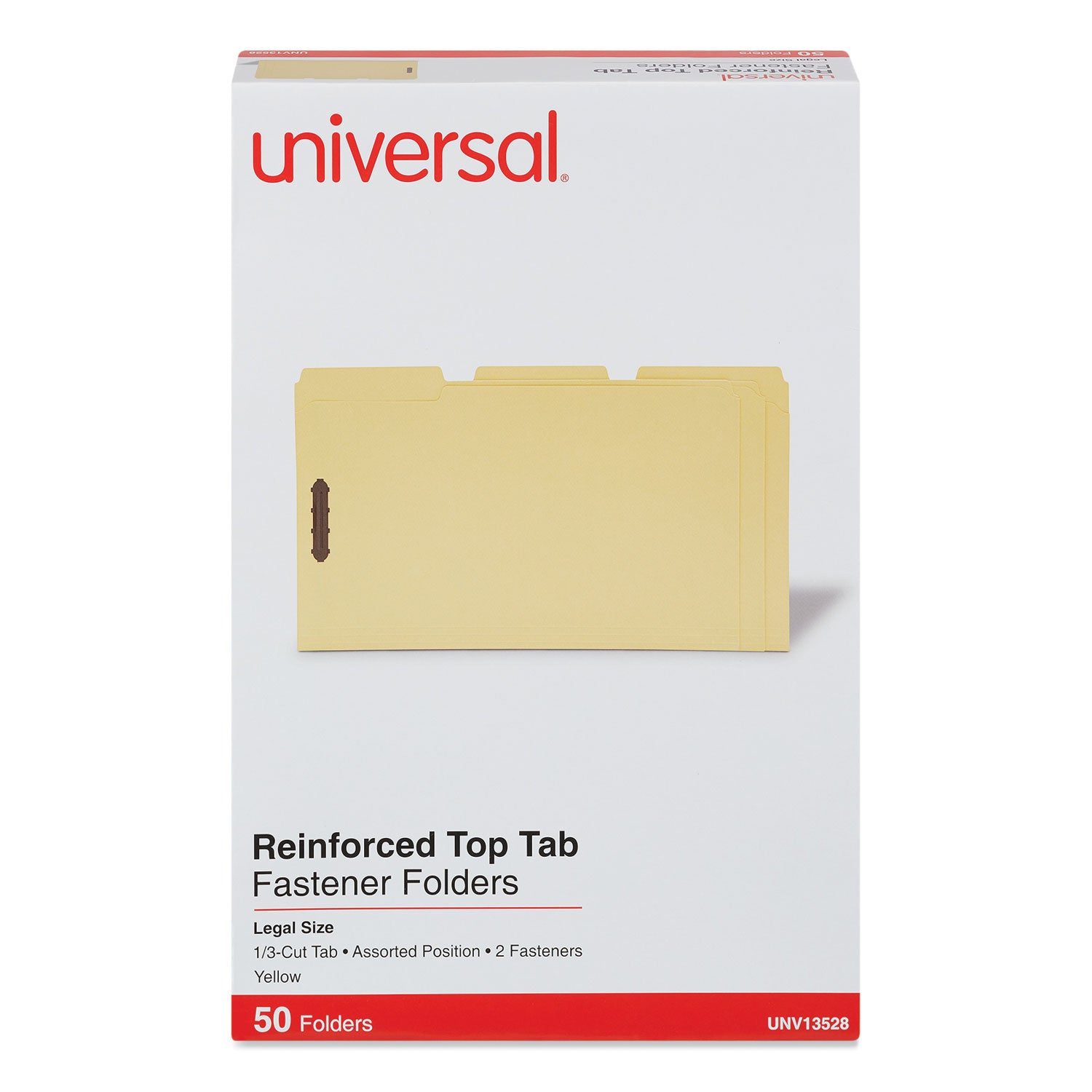 Deluxe Reinforced Top Tab Fastener Folders, 0.75" Expansion, 2 Fasteners, Legal Size, Yellow Exterior, 50/Box - 
