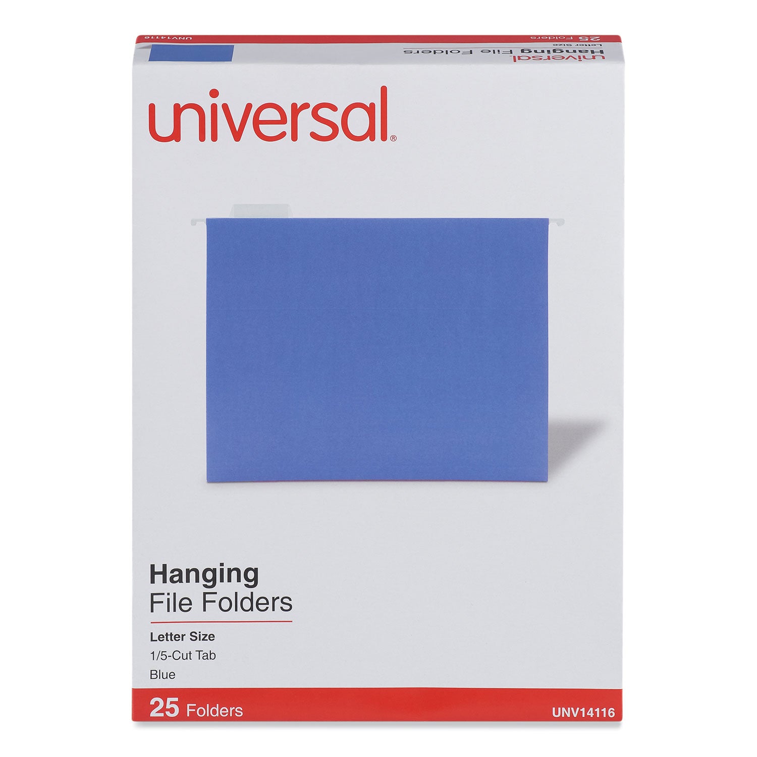 Deluxe Bright Color Hanging File Folders, Letter Size, 1/5-Cut Tabs, Blue, 25/Box - 