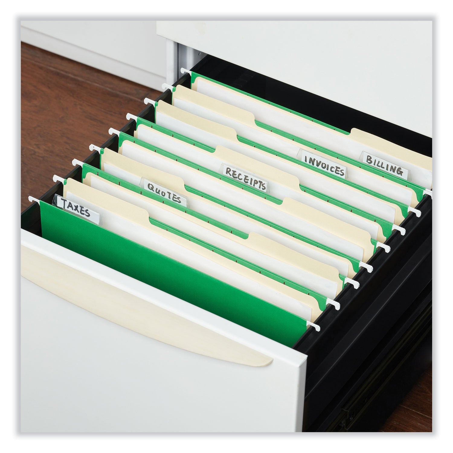 Deluxe Bright Color Hanging File Folders, Letter Size, 1/5-Cut Tabs, Bright Green, 25/Box - 