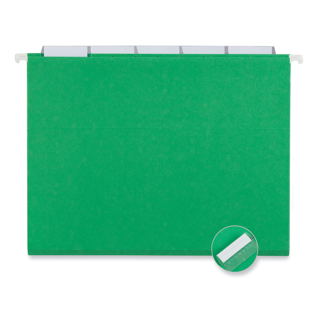 Deluxe Bright Color Hanging File Folders, Letter Size, 1/5-Cut Tabs, Bright Green, 25/Box - 