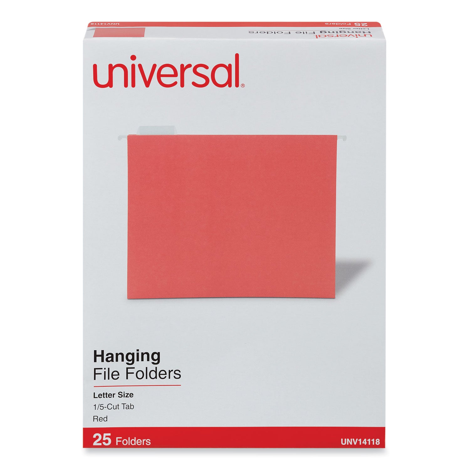 Deluxe Bright Color Hanging File Folders, Letter Size, 1/5-Cut Tabs, Red, 25/Box - 