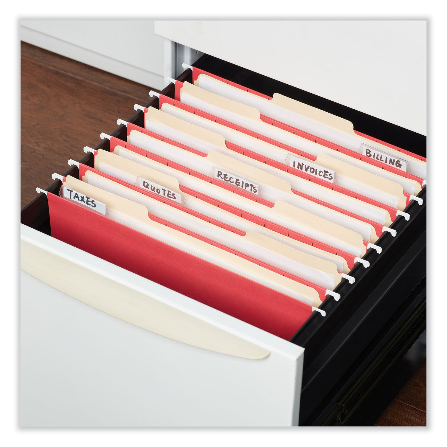 Deluxe Bright Color Hanging File Folders, Letter Size, 1/5-Cut Tabs, Red, 25/Box - 
