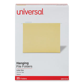 Deluxe Bright Color Hanging File Folders, Letter Size, 1/5-Cut Tabs, Yellow, 25/Box - 