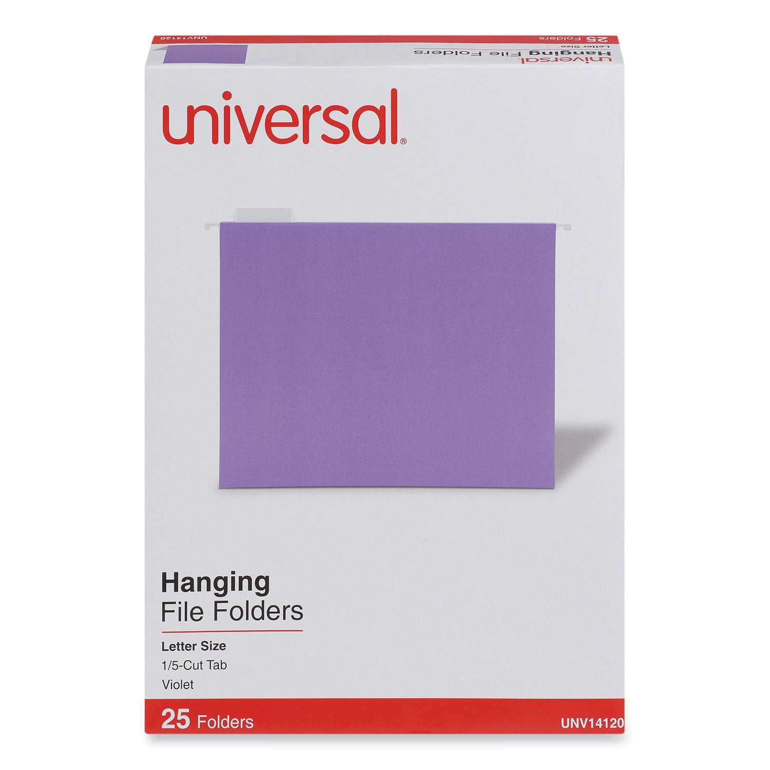 Deluxe Bright Color Hanging File Folders, Letter Size, 1/5-Cut Tabs, Violet, 25/Box - 