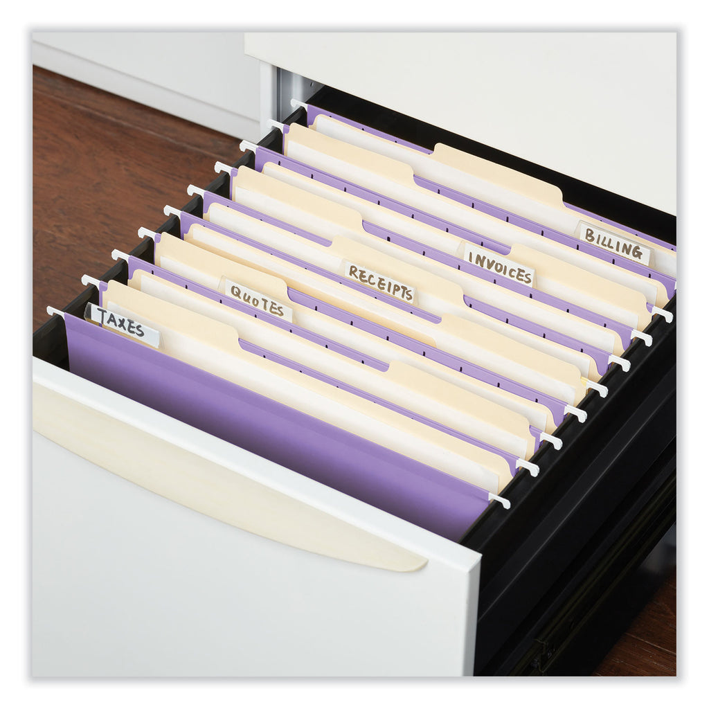 Deluxe Bright Color Hanging File Folders, Letter Size, 1/5-Cut Tabs, Violet, 25/Box - 