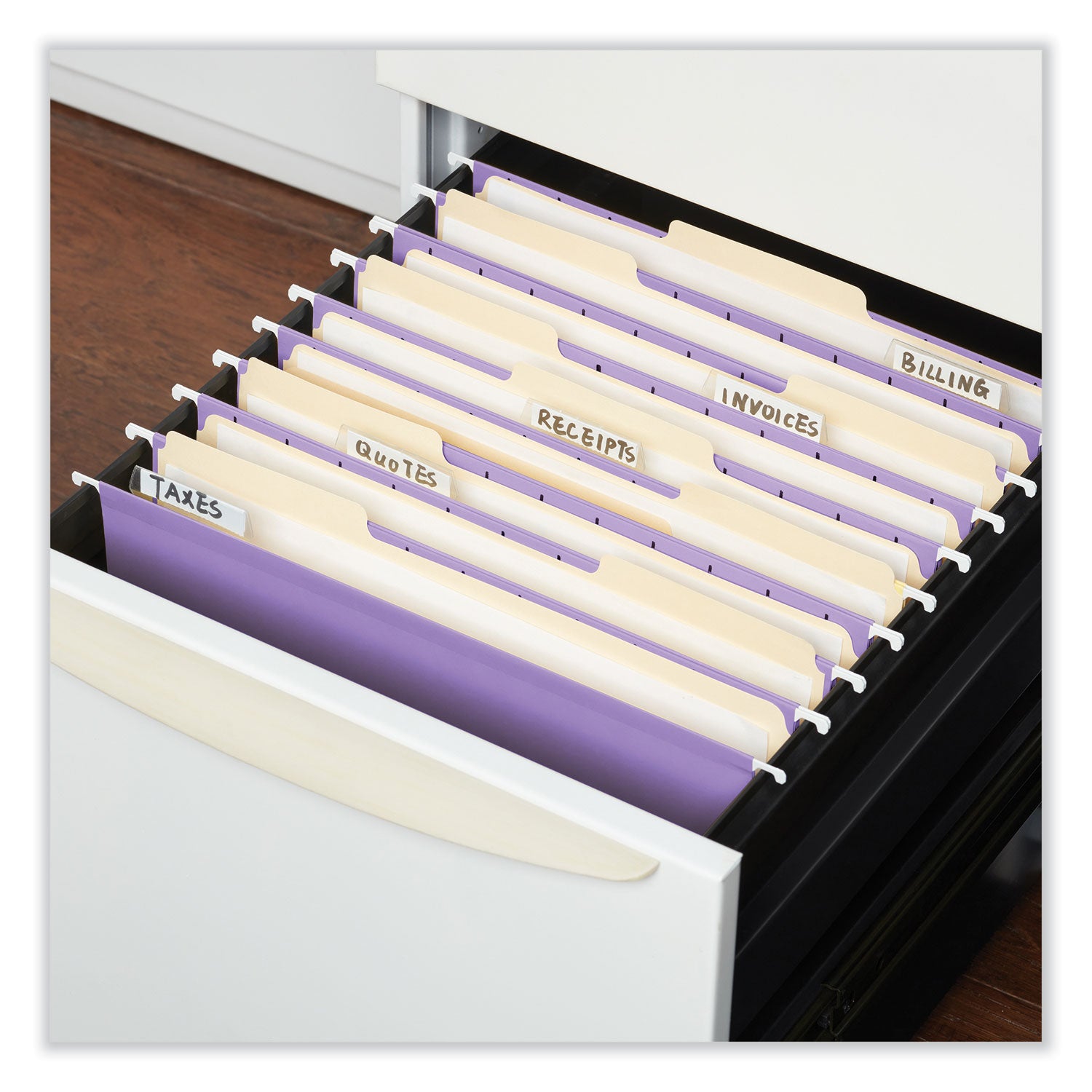 Deluxe Bright Color Hanging File Folders, Letter Size, 1/5-Cut Tabs, Violet, 25/Box - 