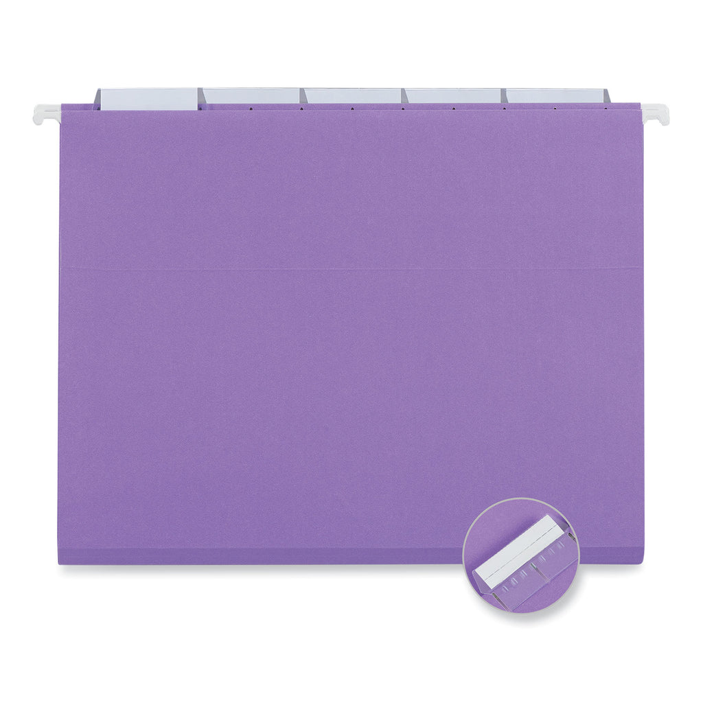 Deluxe Bright Color Hanging File Folders, Letter Size, 1/5-Cut Tabs, Violet, 25/Box - 
