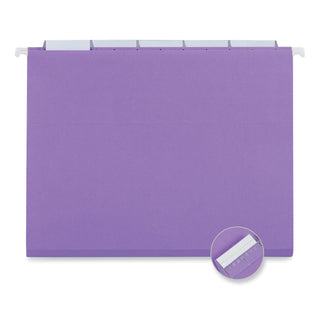 Deluxe Bright Color Hanging File Folders, Letter Size, 1/5-Cut Tabs, Violet, 25/Box - 