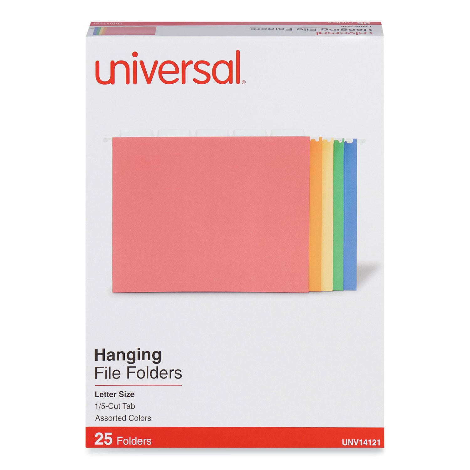 Deluxe Bright Color Hanging File Folders, Letter Size, 1/5-Cut Tabs, Assorted Colors, 25/Box - 