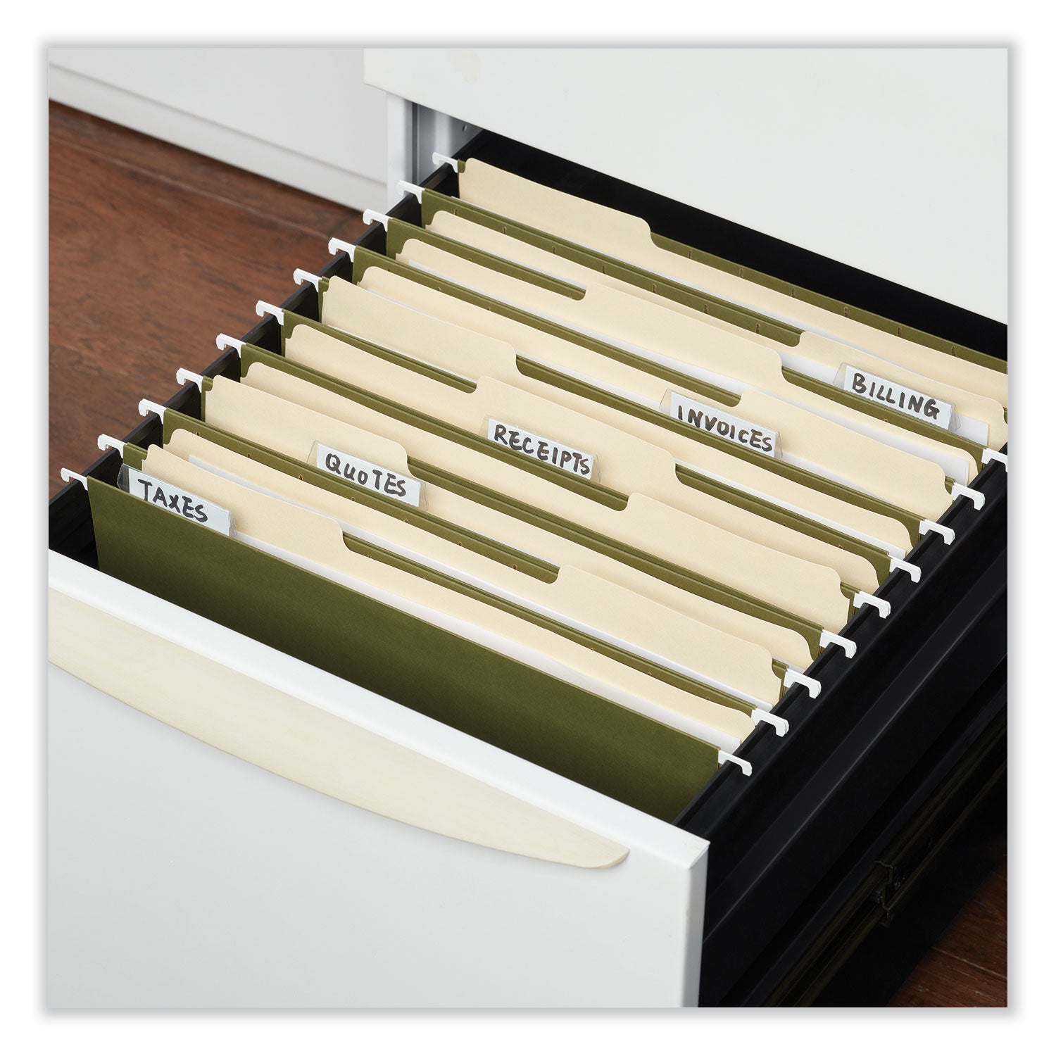 Box Bottom Hanging File Folders, 1" Capacity, Letter Size, 1/5-Cut Tabs, Standard Green, 25/Box - 