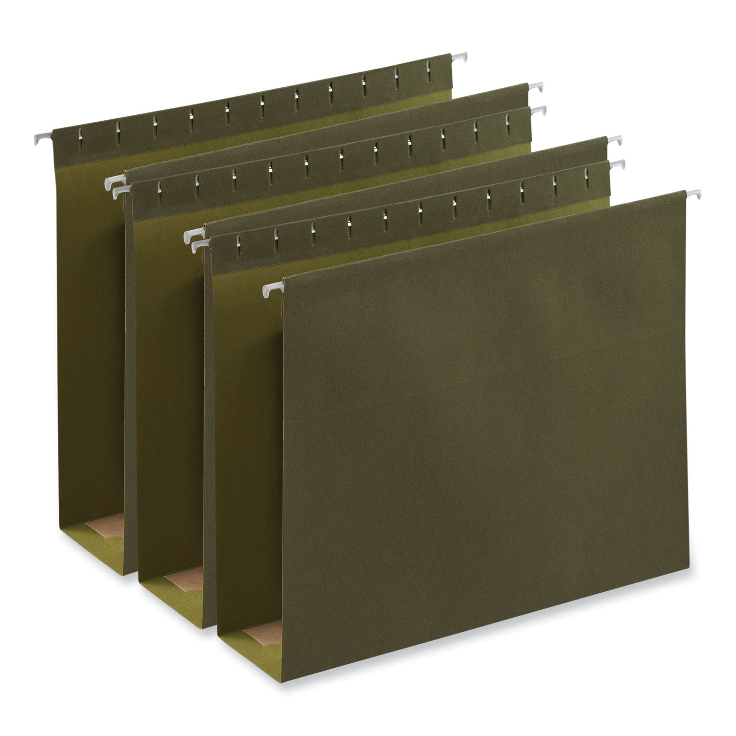 Box Bottom Hanging File Folders, 3" Capacity, Letter Size, 1/5-Cut Tabs, Standard Green, 25/Box - 