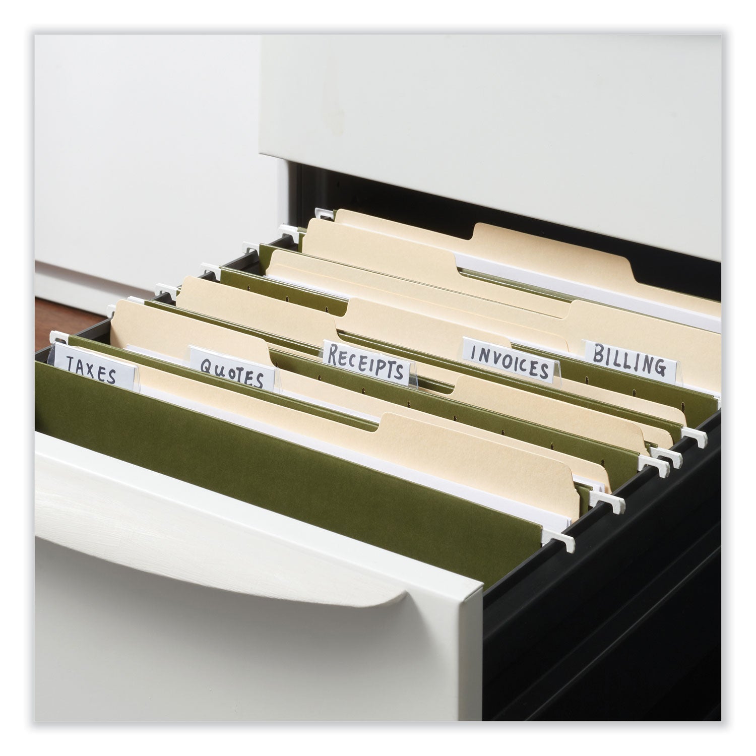 Box Bottom Hanging File Folders, 3" Capacity, Letter Size, 1/5-Cut Tabs, Standard Green, 25/Box - 