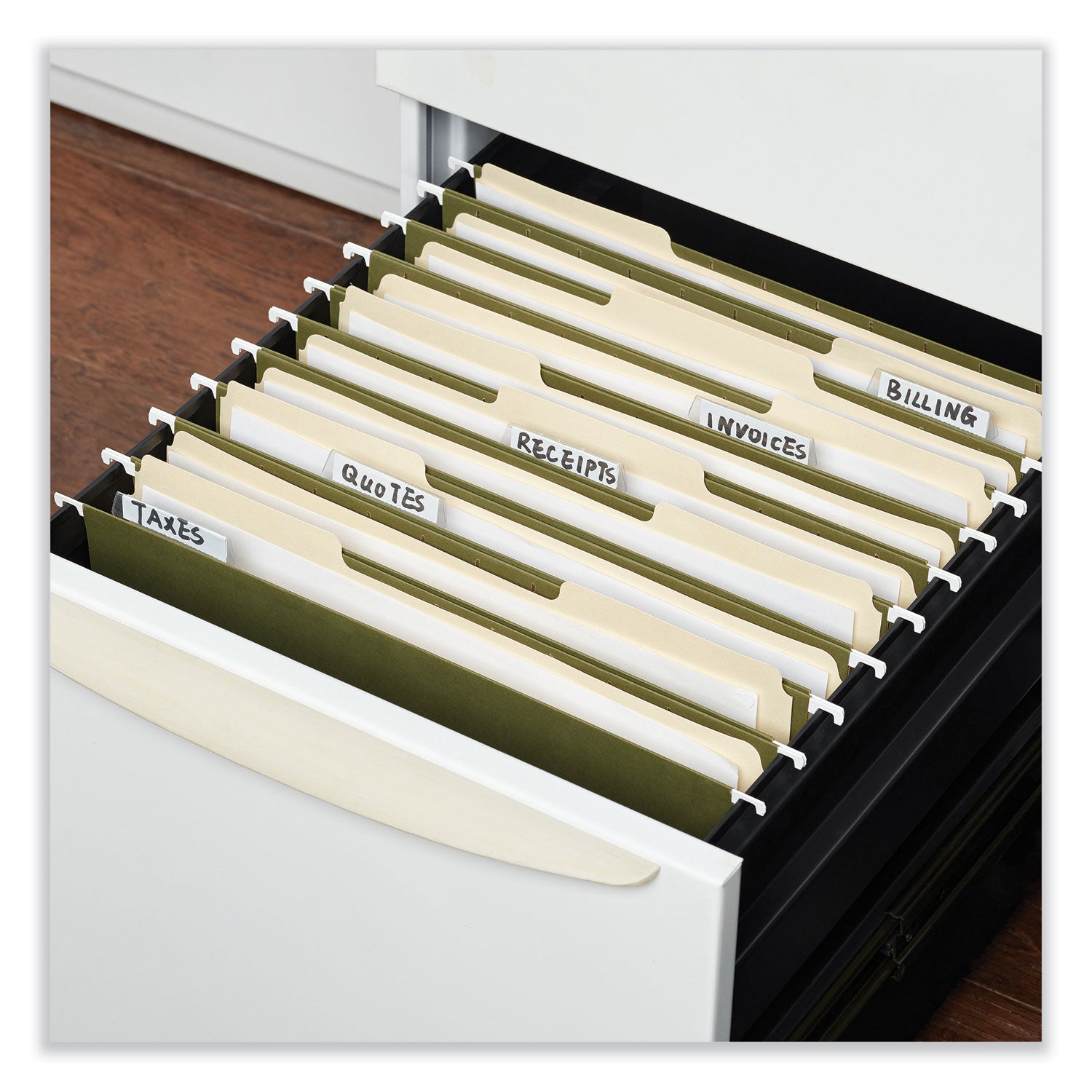 Box Bottom Hanging File Folders, 1" Capacity, Legal Size, 1/5-Cut Tabs, Standard Green, 25/Box - 
