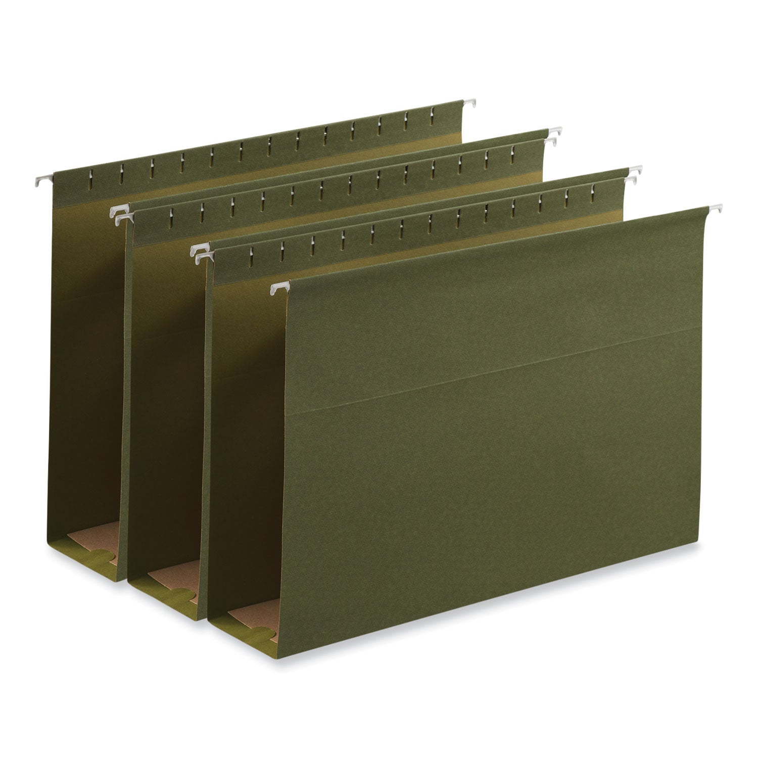Box Bottom Hanging File Folders, 3" Capacity, Legal Size, 1/5-Cut Tabs, Standard Green, 25/Box - 