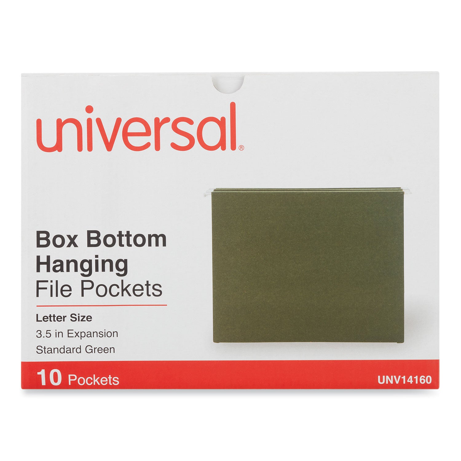 Hanging Box Bottom File Pockets, 1 Section, 3.5" Capacity, Letter Size, Standard Green, 10/Box - 