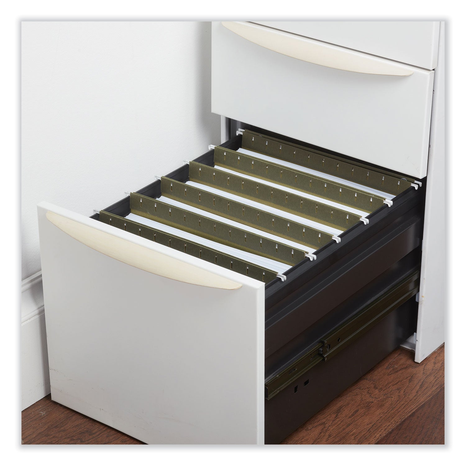 Hanging Box Bottom File Pockets, 1 Section, 3.5" Capacity, Letter Size, Standard Green, 10/Box - 