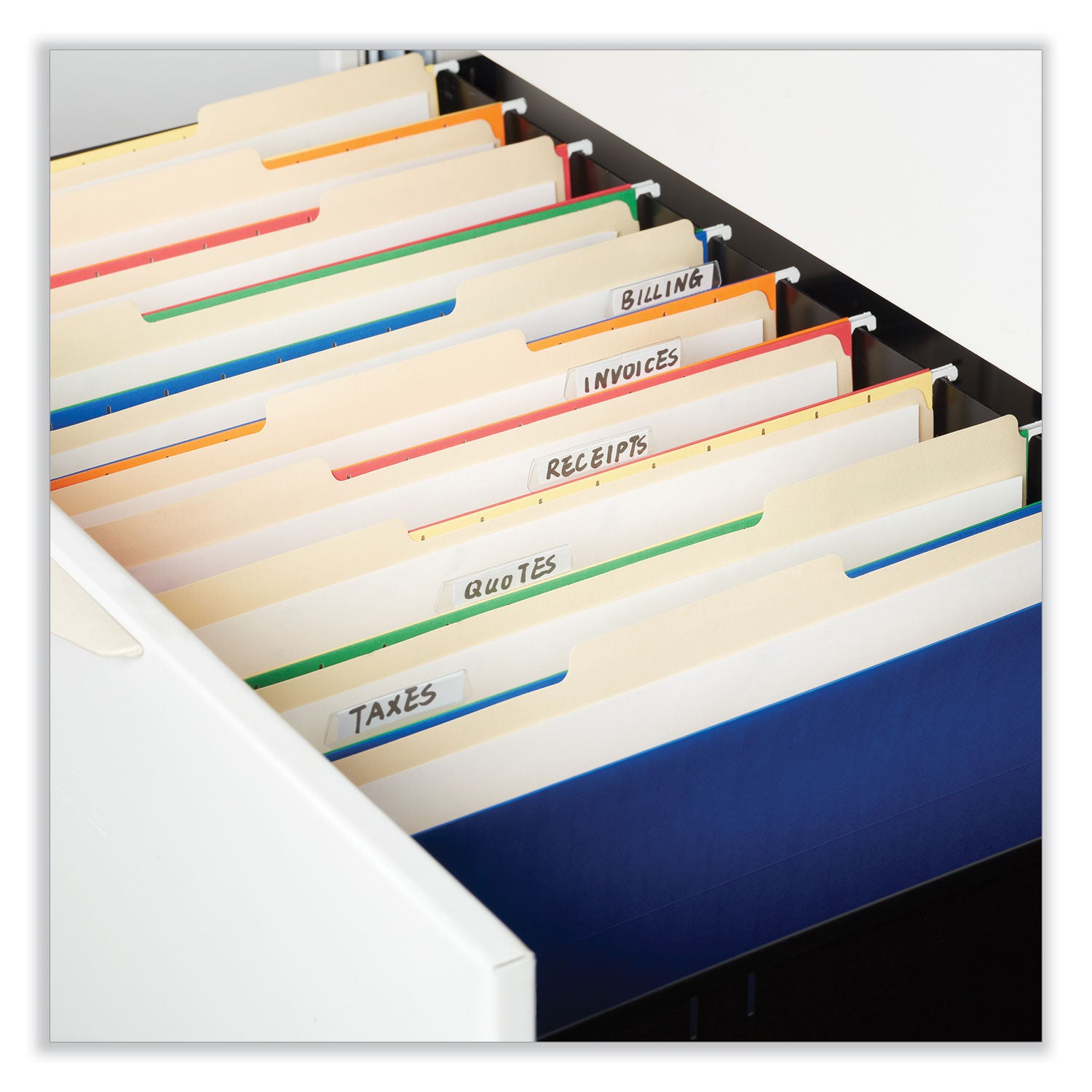 Deluxe Bright Color Hanging File Folders, Legal Size, 1/5-Cut Tabs, Blue, 25/Box - 