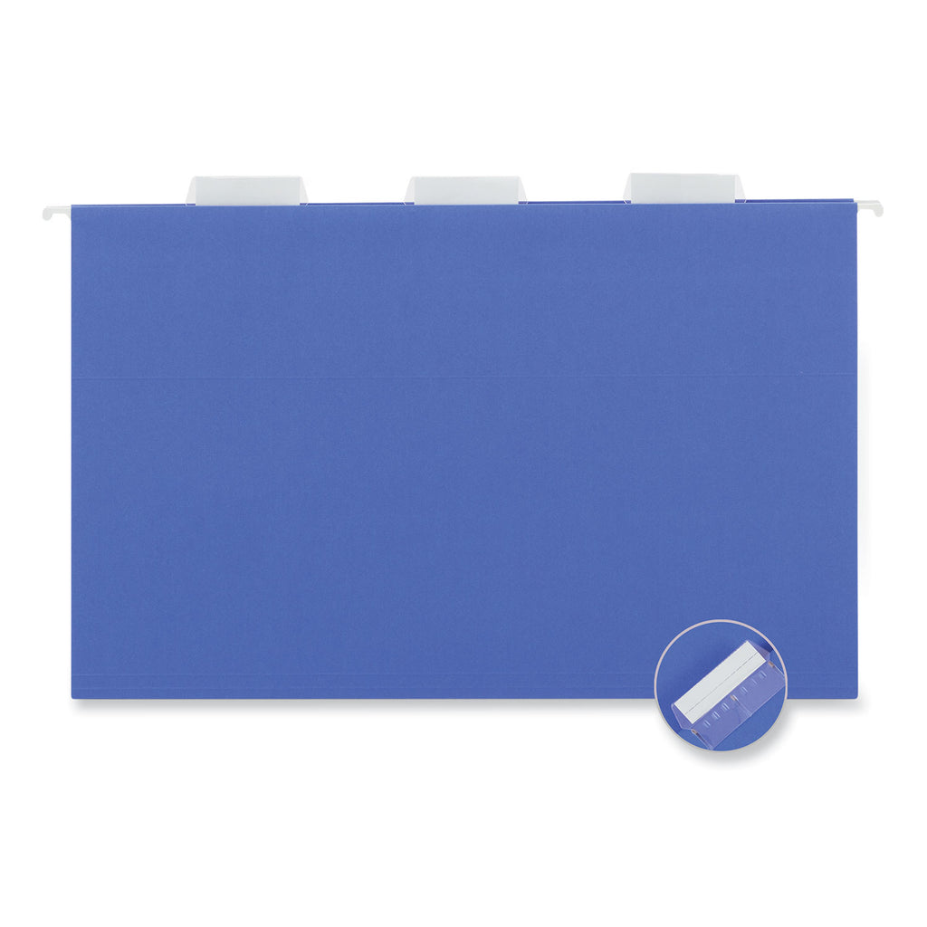Deluxe Bright Color Hanging File Folders, Legal Size, 1/5-Cut Tabs, Blue, 25/Box - 