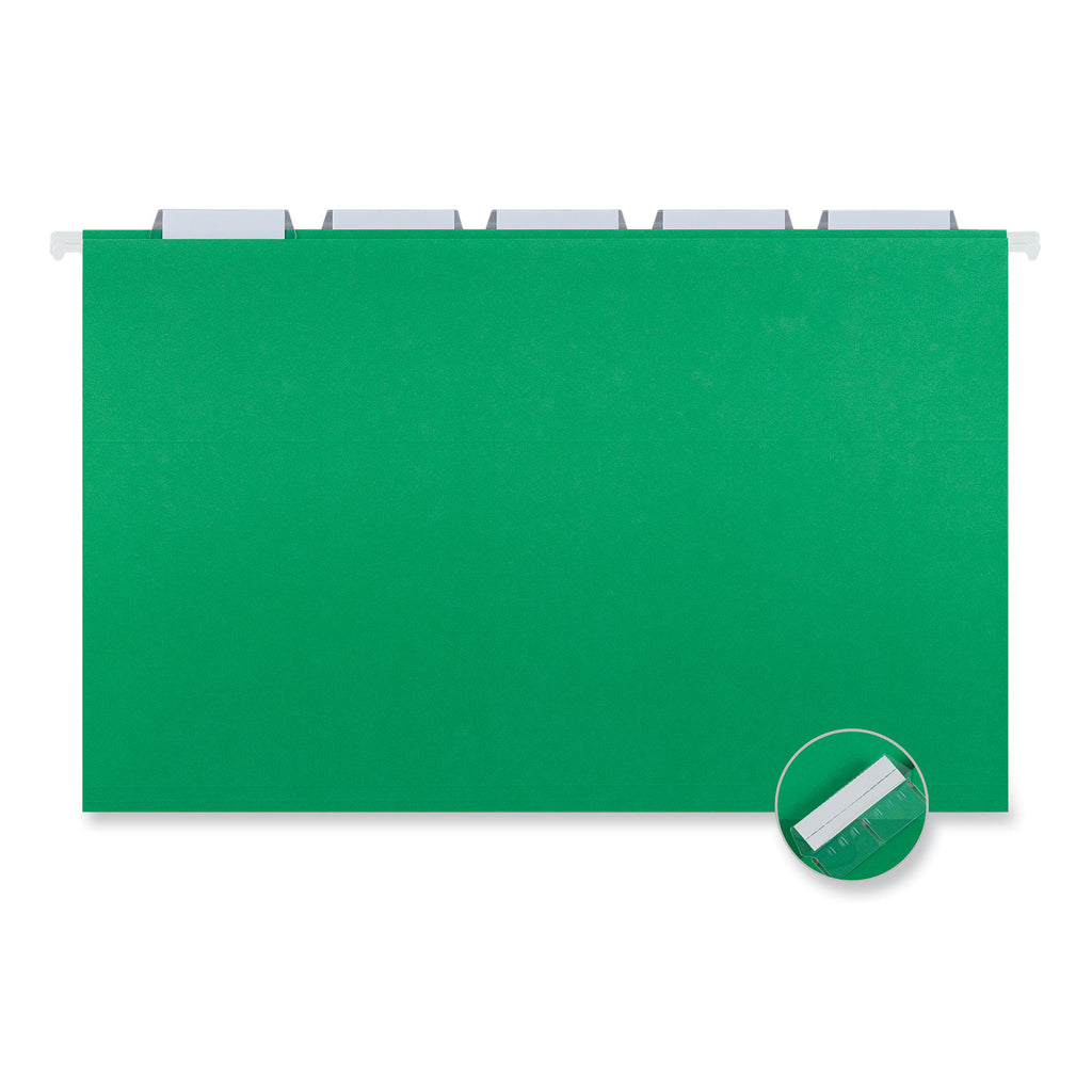 Deluxe Bright Color Hanging File Folders, Legal Size, 1/5-Cut Tabs, Bright Green, 25/Box - 