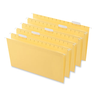 Deluxe Bright Color Hanging File Folders, Legal Size, 1/5-Cut Tabs, Yellow, 25/Box - 