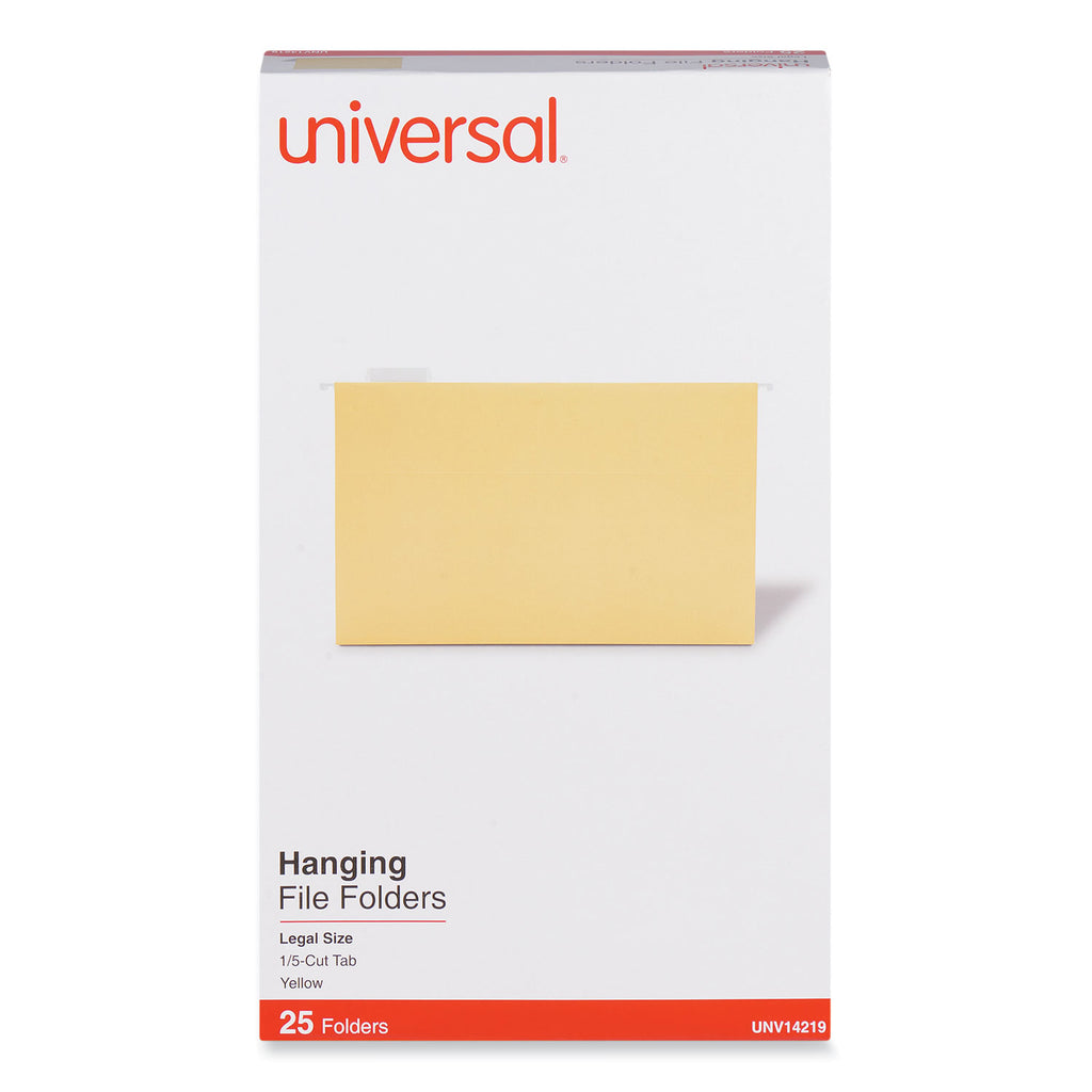 Deluxe Bright Color Hanging File Folders, Legal Size, 1/5-Cut Tabs, Yellow, 25/Box - 