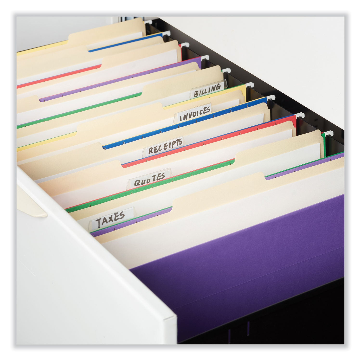 Deluxe Bright Color Hanging File Folders, Legal Size, 1/5-Cut Tabs, Violet, 25/Box - 