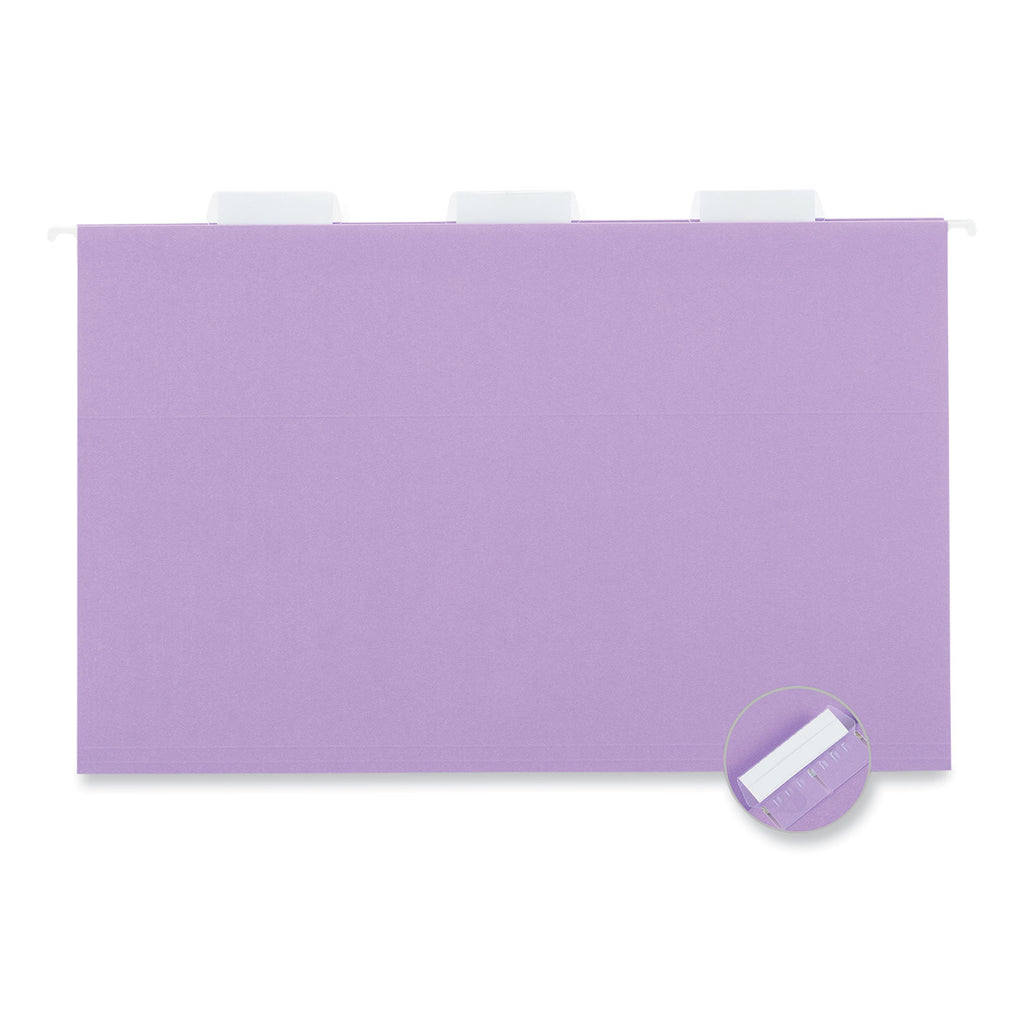 Deluxe Bright Color Hanging File Folders, Legal Size, 1/5-Cut Tabs, Violet, 25/Box - 