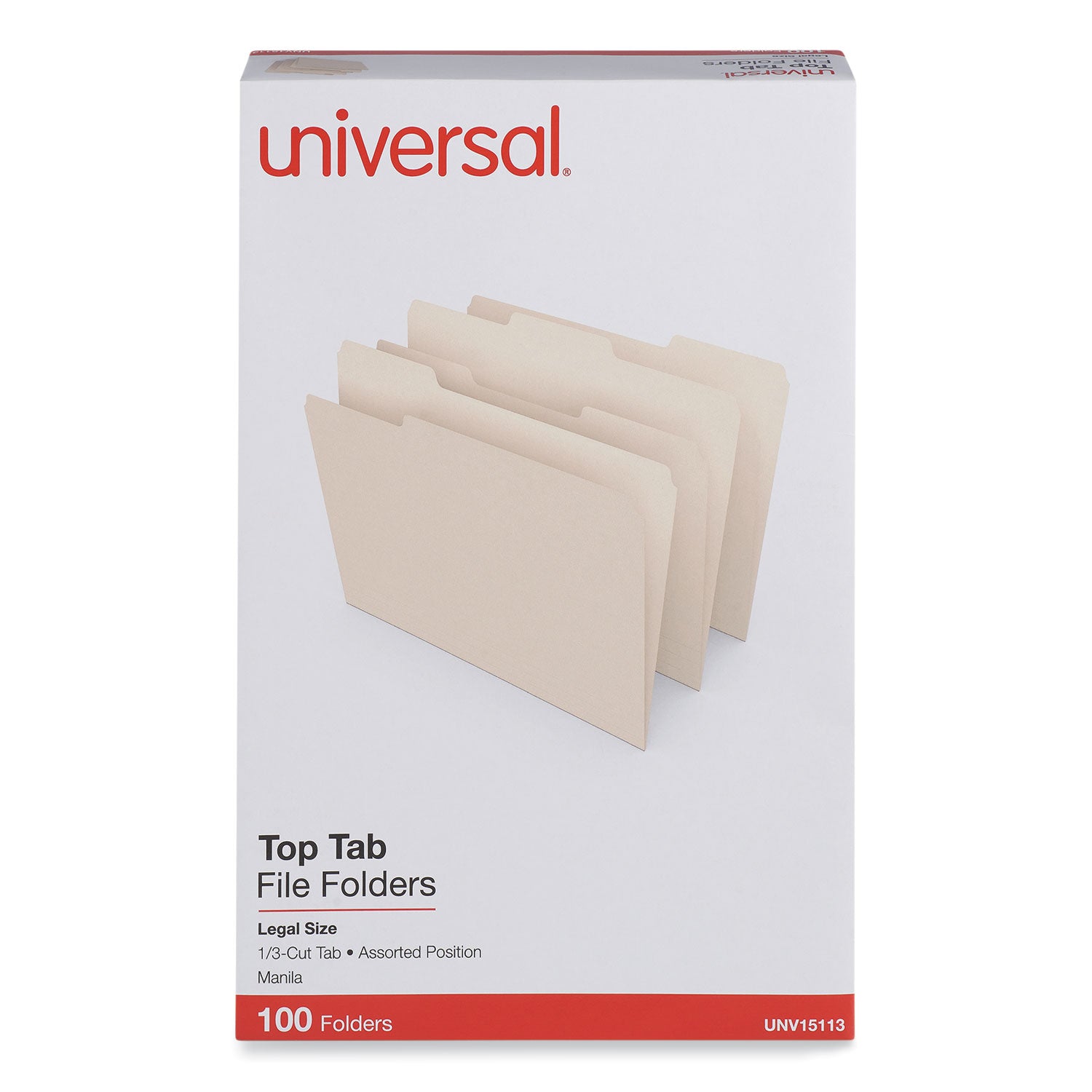 Top Tab File Folders, 1/3-Cut Tabs: Assorted, Legal Size, 0.75" Expansion, Manila, 100/Box - 