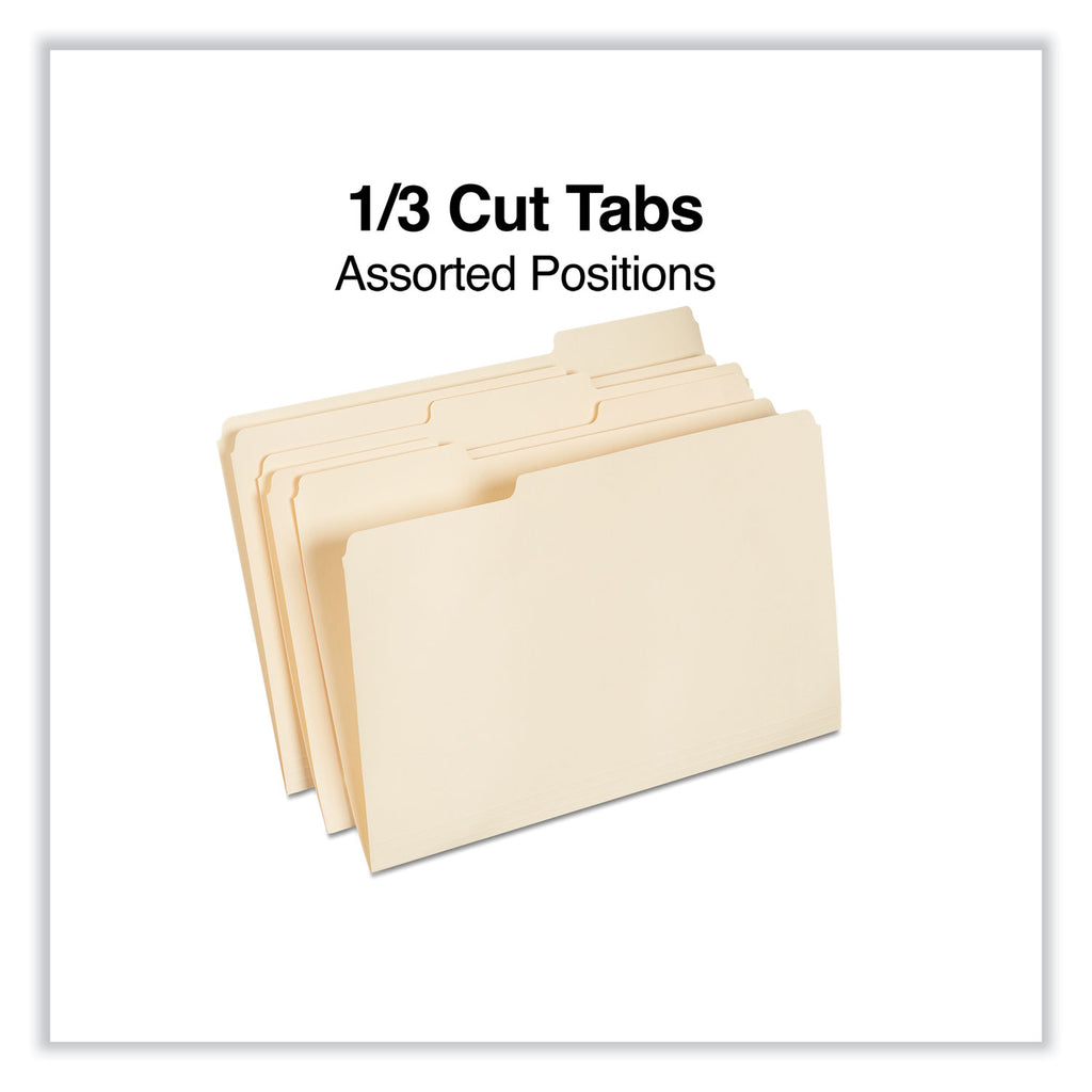 Top Tab File Folders, 1/3-Cut Tabs: Assorted, Legal Size, 0.75" Expansion, Manila, 100/Box - 