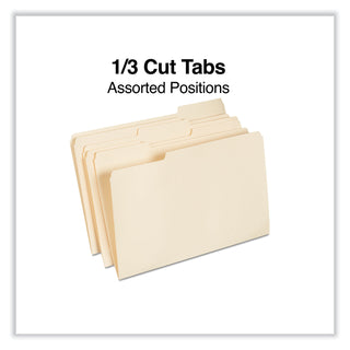 Top Tab File Folders, 1/3-Cut Tabs: Assorted, Legal Size, 0.75" Expansion, Manila, 100/Box - 