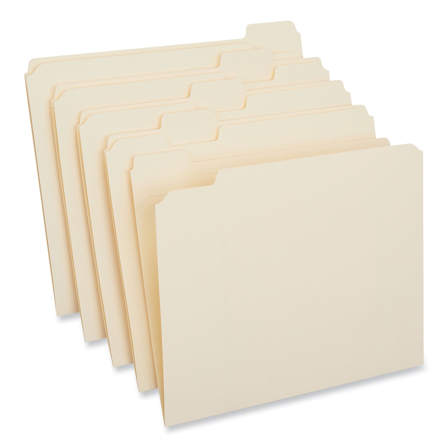 Double-Ply Top Tab Manila File Folders, 1/5-Cut Tabs: Assorted, Letter Size, 0.75" Expansion, Manila, 100/Box - 