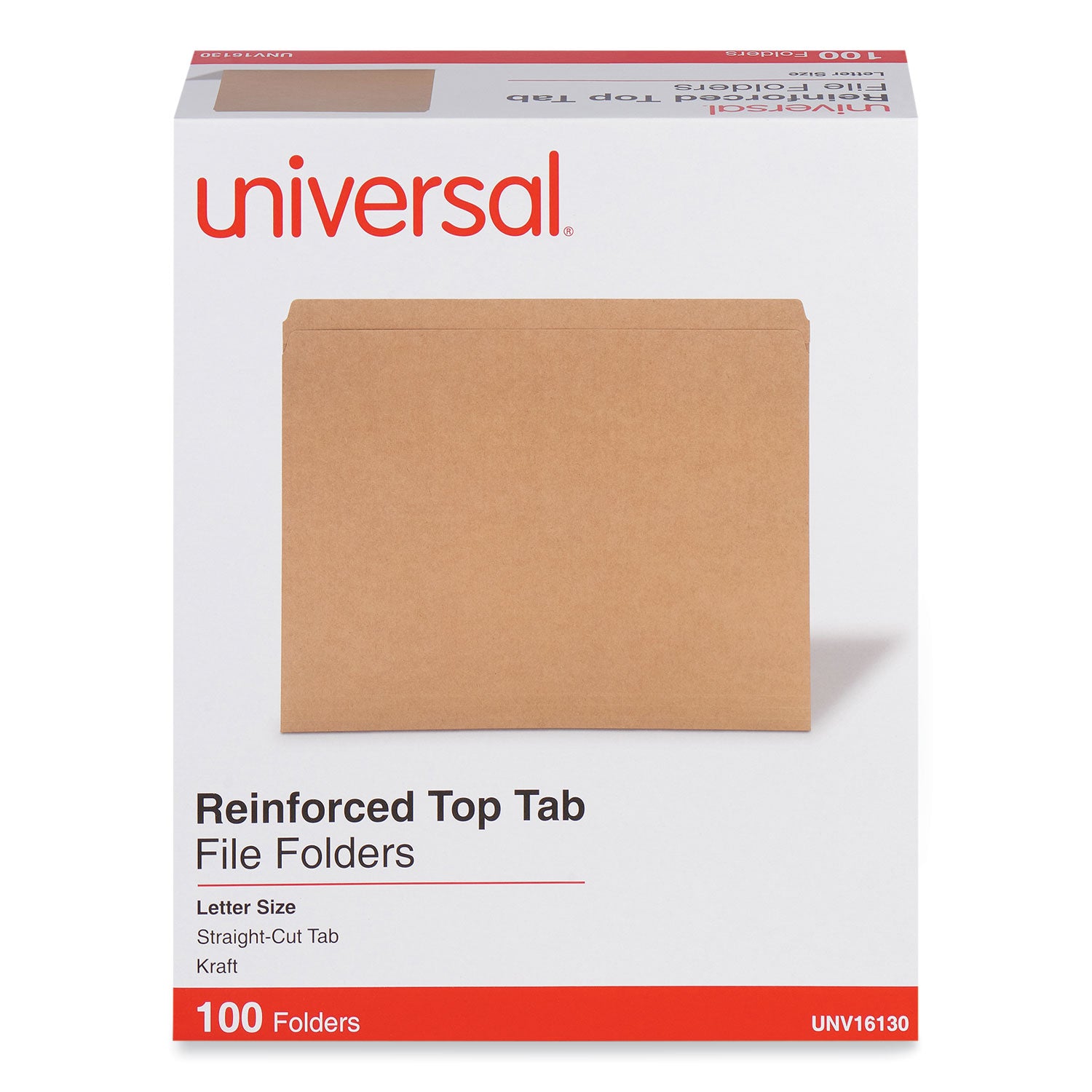 Reinforced Kraft Top Tab File Folders, Straight Tabs, Letter Size, 0.75" Expansion, Brown, 100/Box - 