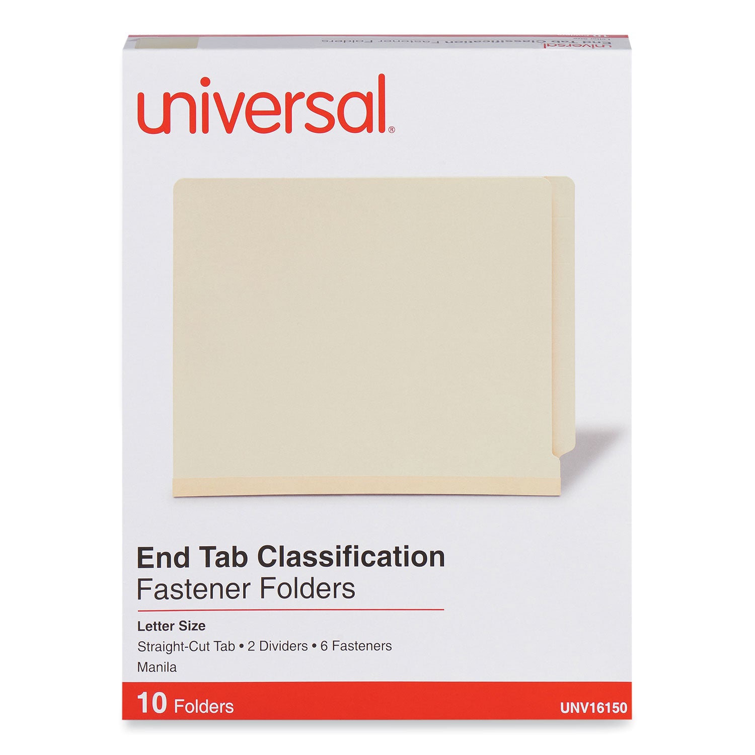 Six-Section Manila End Tab Classification Folders, 2" Expansion, 2 Dividers, 6 Fasteners, Letter Size, Manila, 10/Box - 