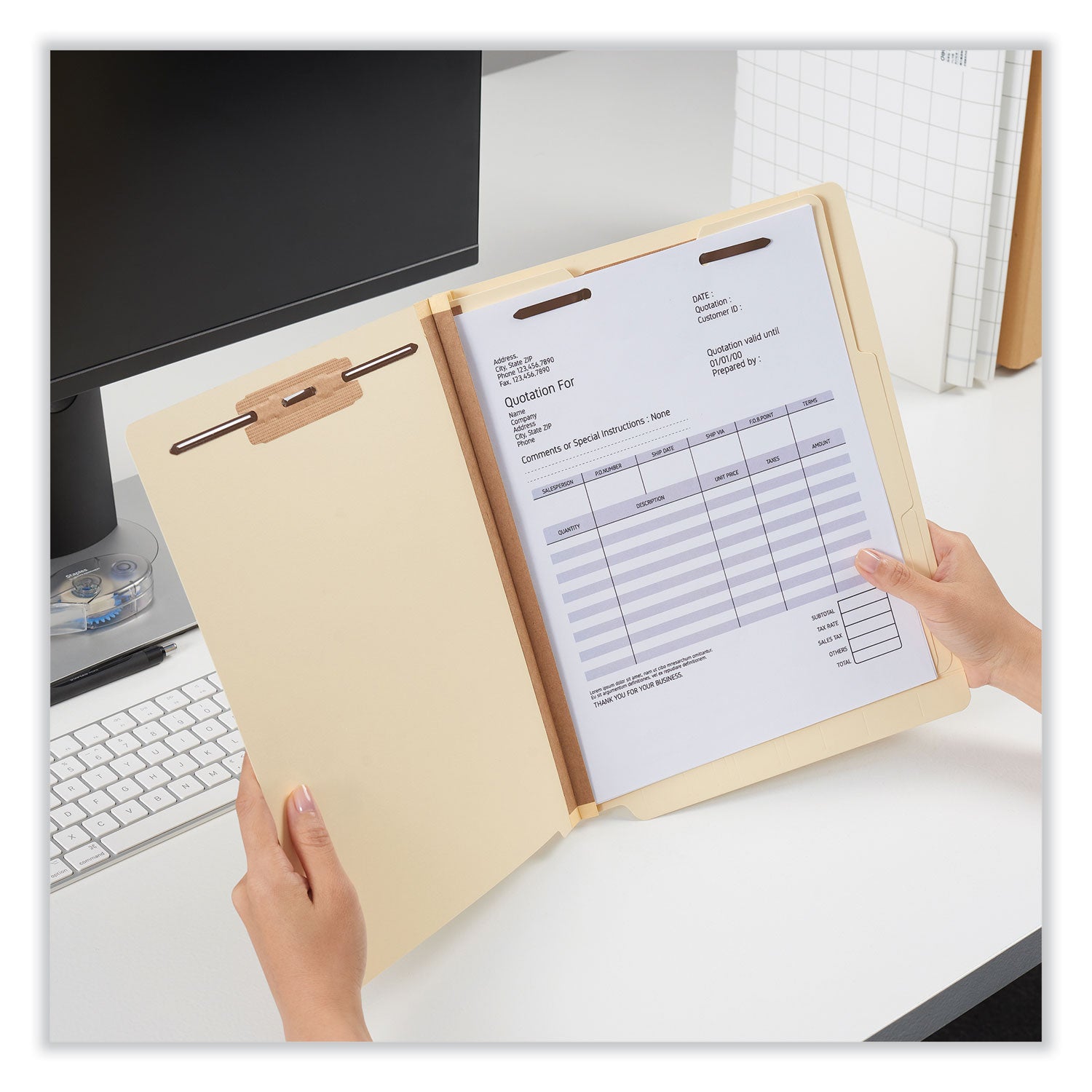 Six-Section Manila End Tab Classification Folders, 2" Expansion, 2 Dividers, 6 Fasteners, Letter Size, Manila, 10/Box - 