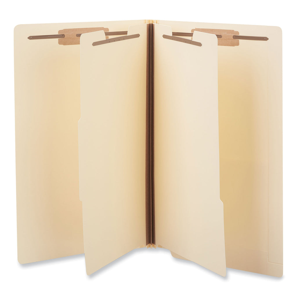 Six-Section Manila End Tab Classification Folders, 2" Expansion, 2 Dividers, 6 Fasteners, Legal Size, Manila Exterior, 10/Box - 
