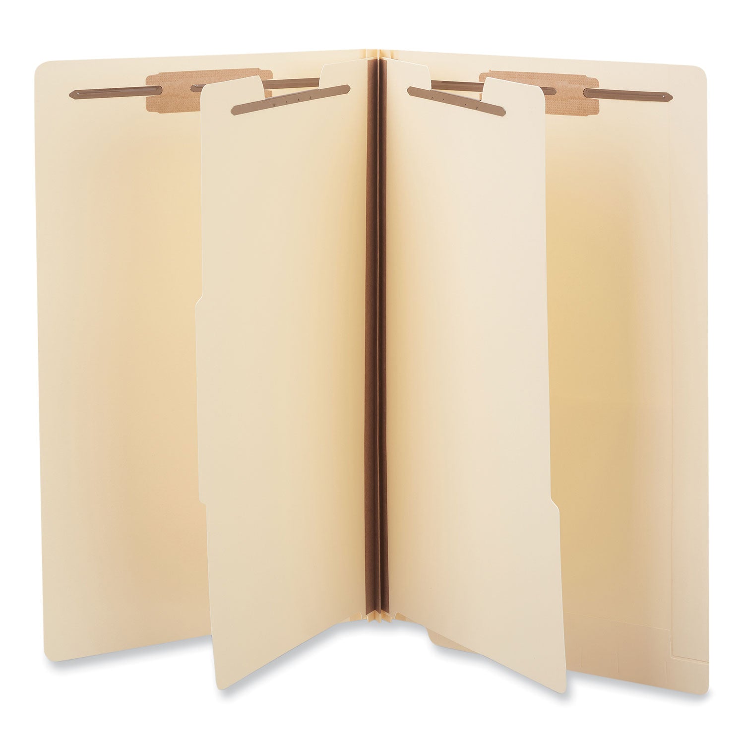 Six-Section Manila End Tab Classification Folders, 2" Expansion, 2 Dividers, 6 Fasteners, Legal Size, Manila Exterior, 10/Box - 